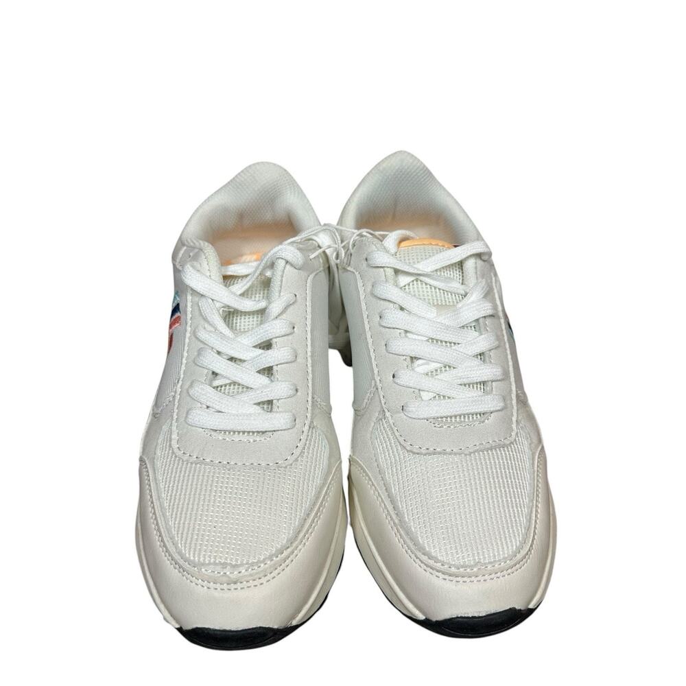 NEW Aldi Gear Womens 8 Sneakers White Colorful Logo Retro Inspired Memory Foam - Picture 3 of 8